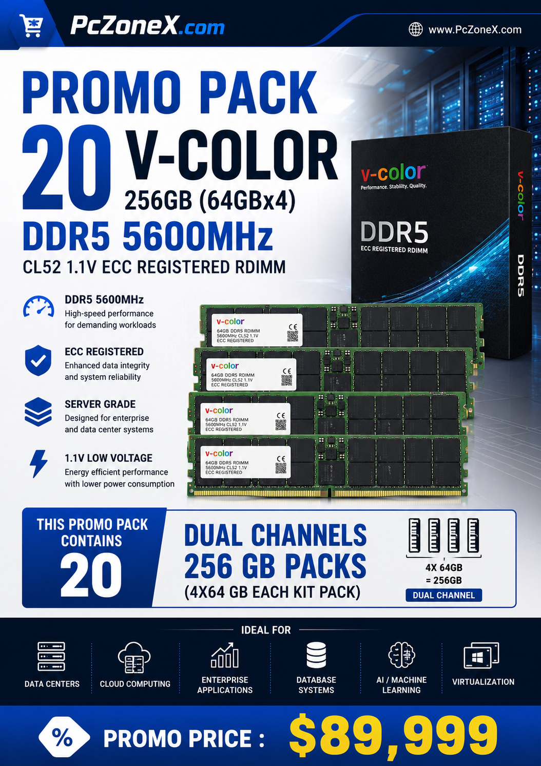 🚀 V-COLOR DDR5 256GB ECC Registered RDIMM — 20-Pack Promo