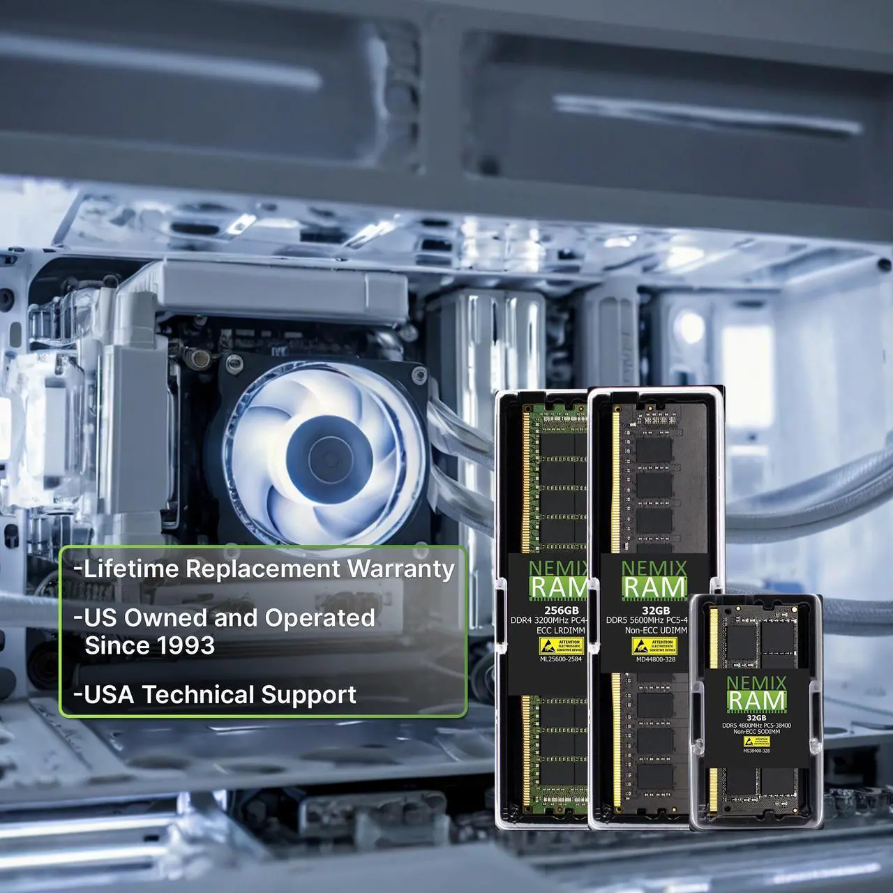 192GB 4X48GB DDR5 5600MHz PC5-44800 2Rx8 1.1V CL46 288-PIN ECC Unbuffered UDIMM NEMIX RAM - Image 3