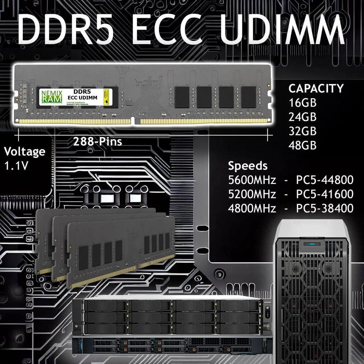 192GB 4X48GB DDR5 5600MHz PC5-44800 2Rx8 1.1V CL46 288-PIN ECC Unbuffered UDIMM NEMIX RAM - Image 6