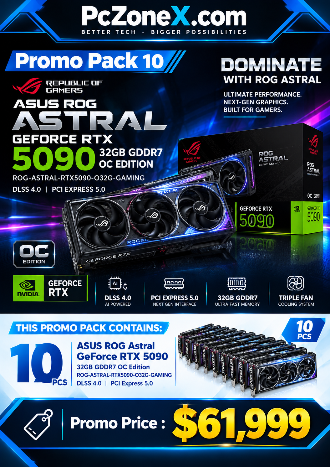 ASUS ROG Astral GeForce RTX 5090 32GB GDDR7 OC Edition PROMO PACK 10 PCS