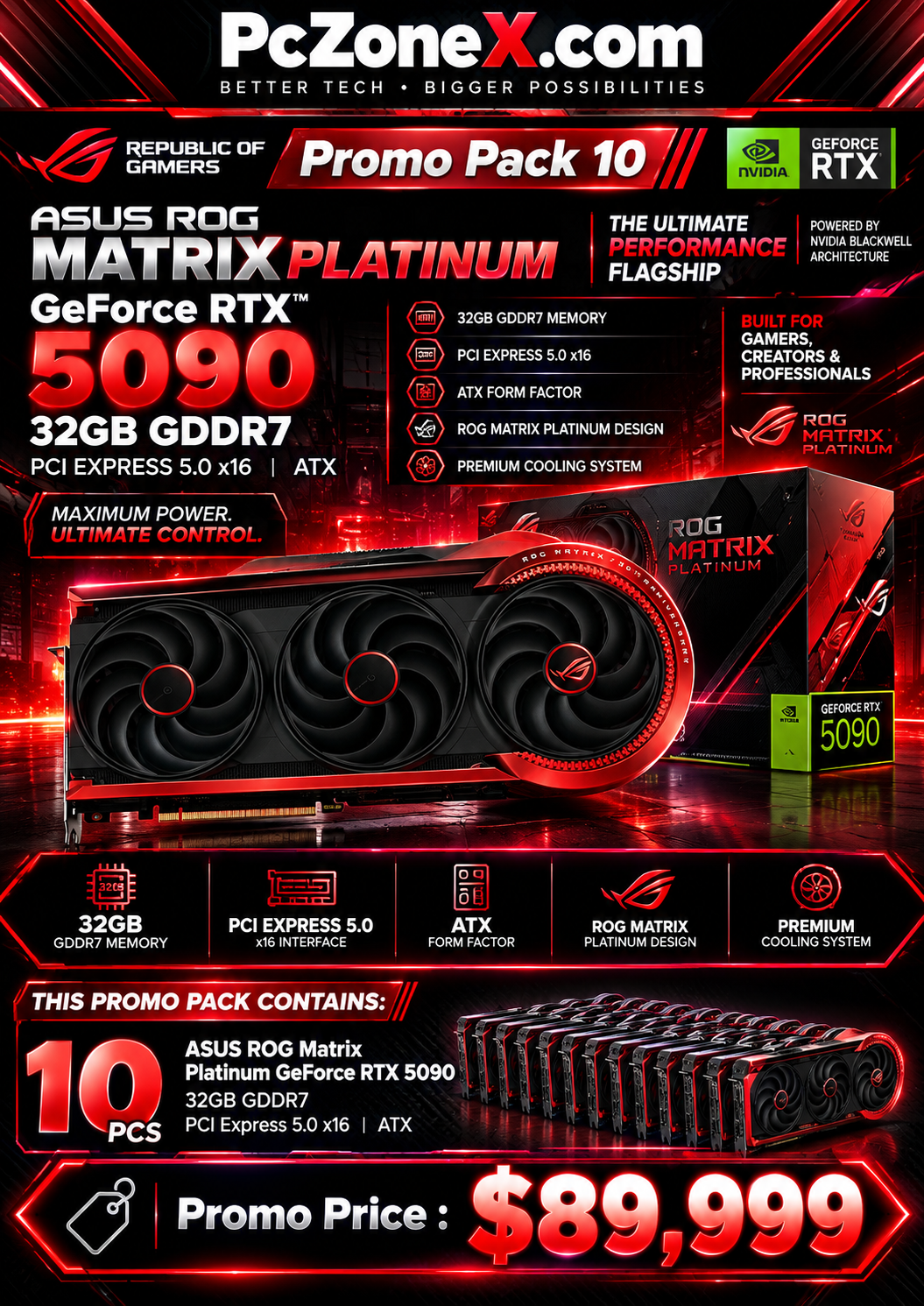 🔥 ASUS ROG MATRIX PLATINUM RTX 5090 — 10 GPUs. ONE MONSTER PROMO PACK!