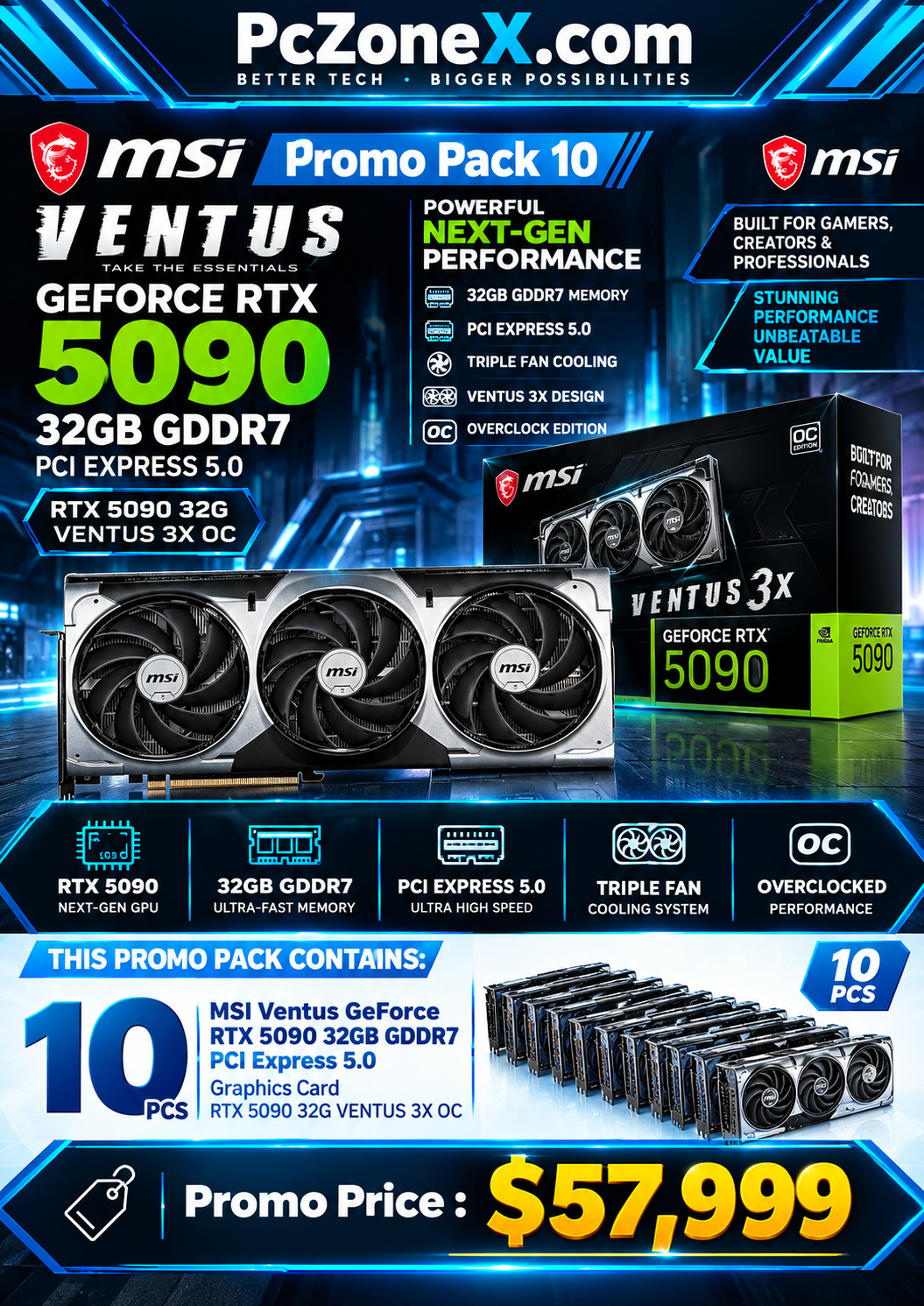 🚀 MSI RTX 5090 VENTUS 3X OC — 10 GPUs. ONE MASSIVE PROMO PACK!