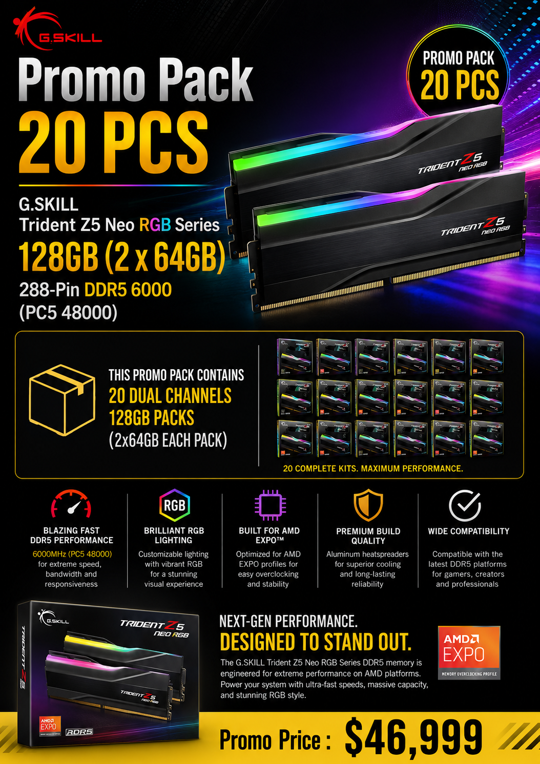 🚀 G.SKILL Trident Z5 Neo RGB DDR5 128GB — 20 PCS PROMO PACK