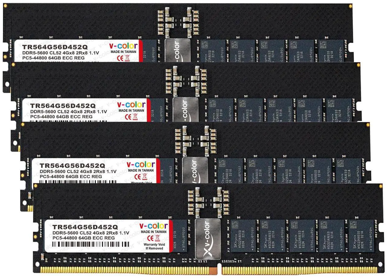 V-COLOR 256GB (64GBx4) DDR5 5600MHz CL52 1.1V ECC Registered RDIMM Server/Workstation Memory with Hynix IC